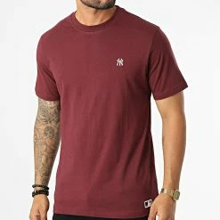Meilleure vente 😀 Tee 👚 Shirt New York Yankees Base Runner Embroidery Echo Bordeaux de '47 Brand 🤩