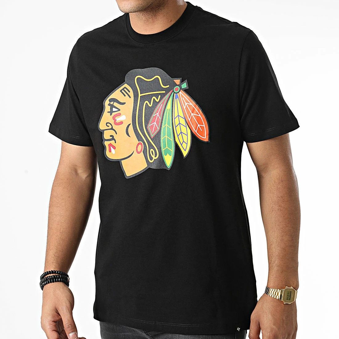 Promo 😉 Tee 👕 Shirt Chicago Blackhawks Noir de '47 Brand ✔️ 3 Promo 😉 Tee 👕 Shirt Chicago Blackhawks Noir de '47 Brand ✔️