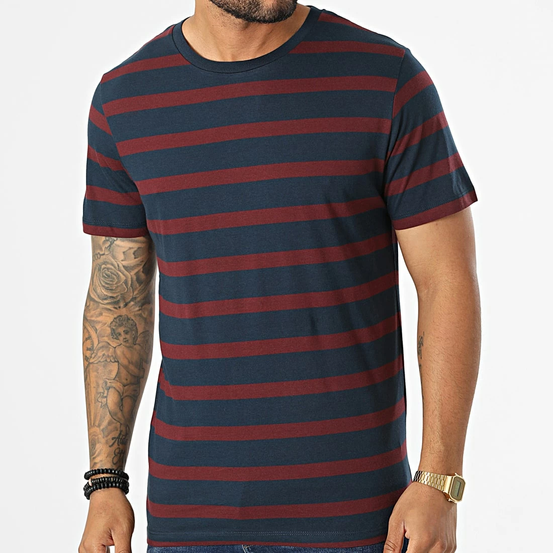 Meilleur prix ✔️ Tee 👕 Shirt A Rayures GMS Stan Bleu Marine Bordeaux de Produkt 😀