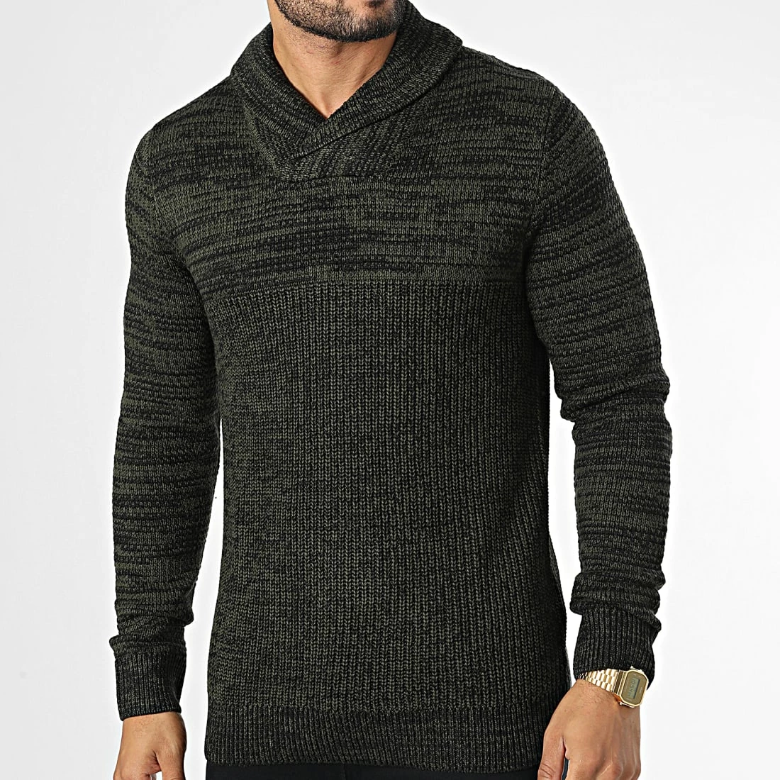 Nouveau ⌛ Pull Col Amplified George Shawl Vert Kaki de Produkt 🌟