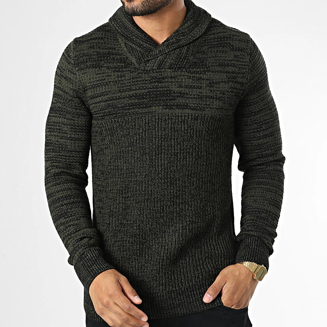 Nouveau ⌛ Pull Col Amplified George Shawl Vert Kaki de Produkt 🌟 – Image 3