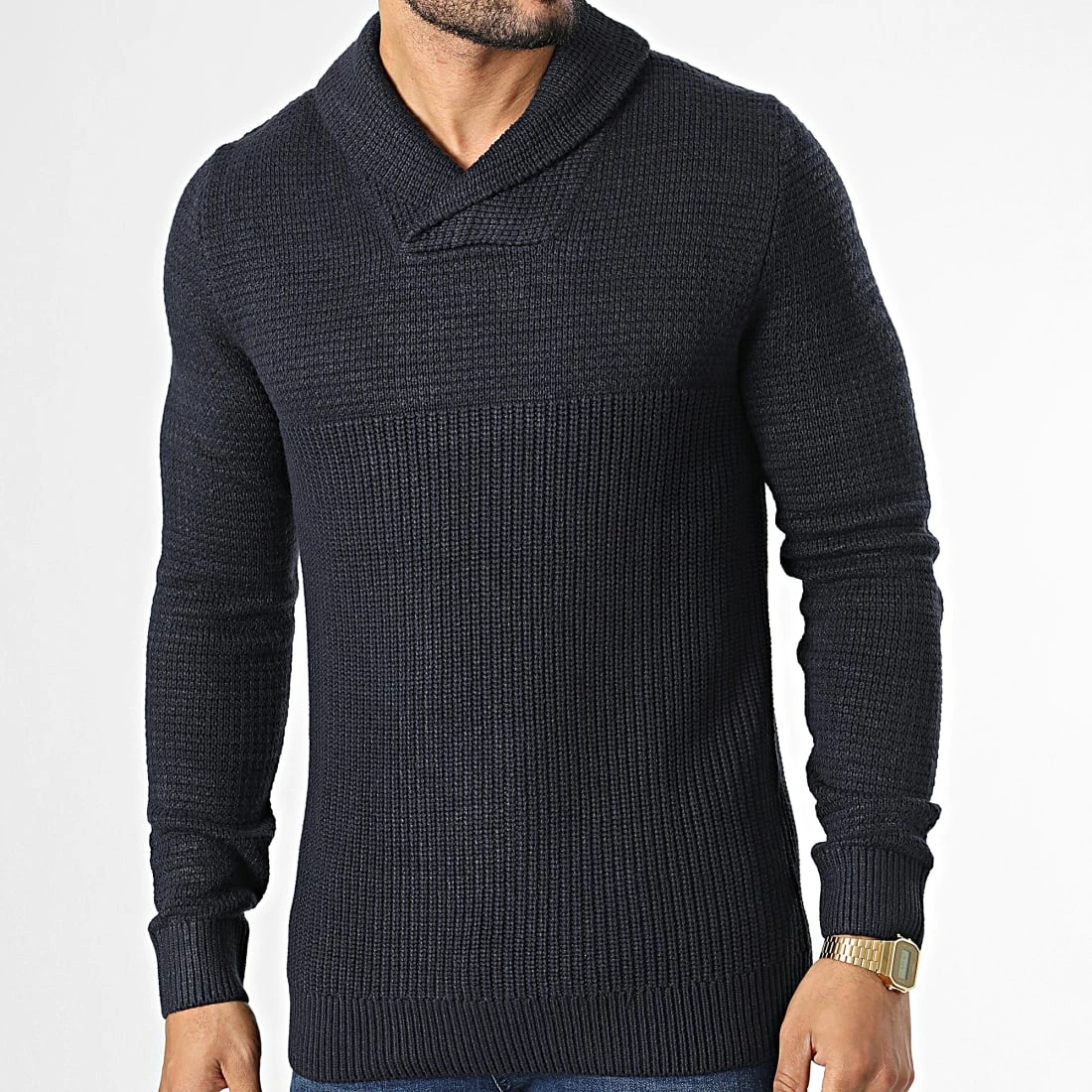 Meilleure affaire 🔔 Pull Col Amplified George Shawl Bleu Marine de Produkt 👏