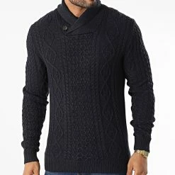 Vente flash 🥰 Pull Col Amplified Bwo Henry Shawl Bleu Marine de Produkt 🥰