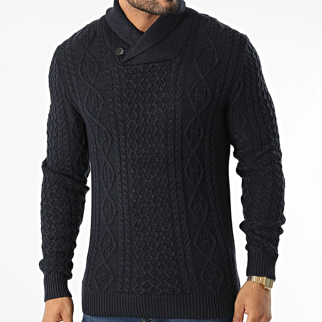 Vente flash 🥰 Pull Col Amplified Bwo Henry Shawl Bleu Marine de Produkt 🥰