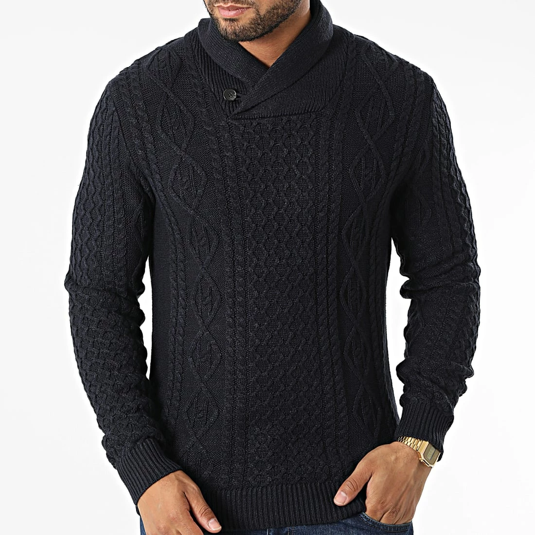 Vente flash 🥰 Pull Col Amplified Bwo Henry Shawl Bleu Marine de Produkt 🥰 – Image 3