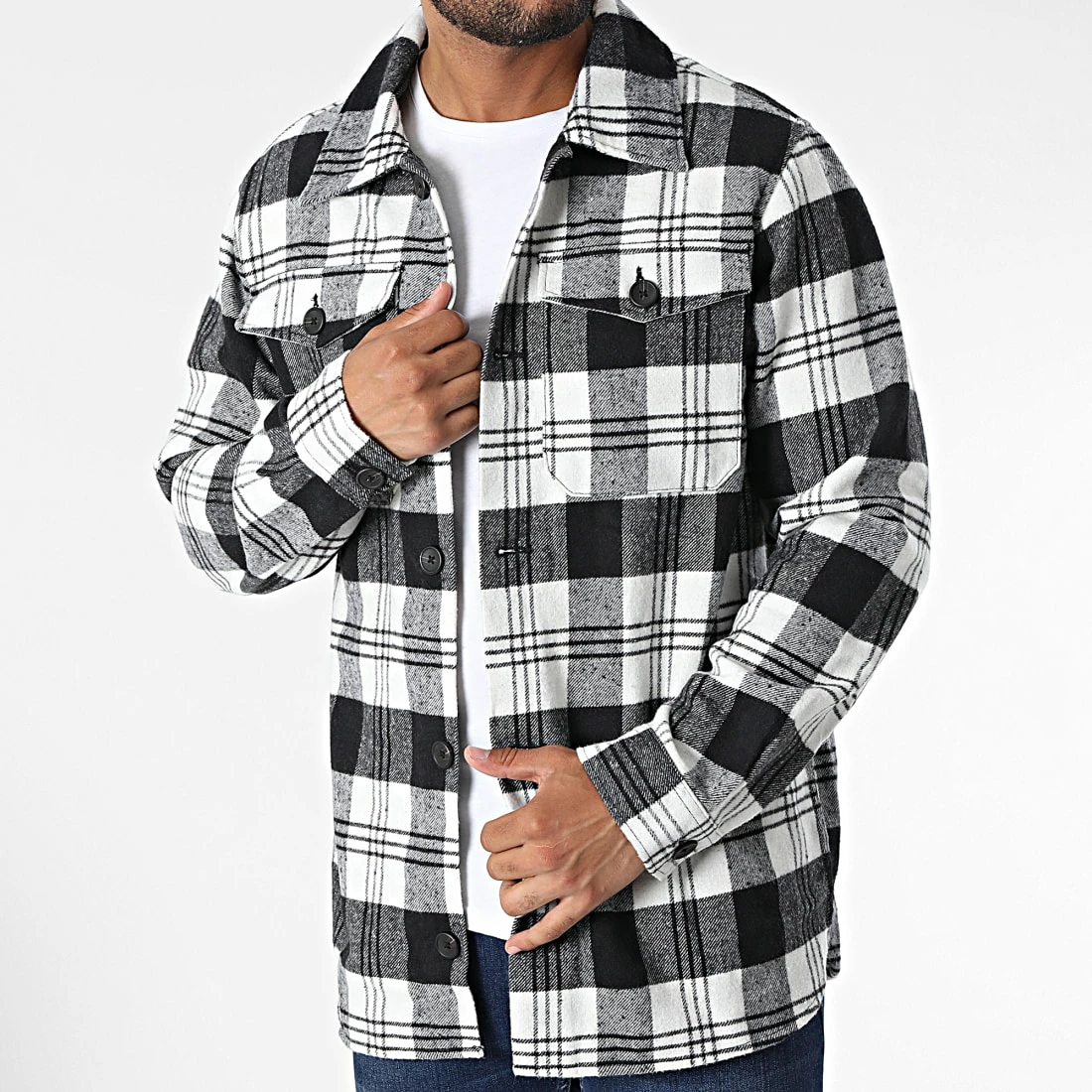 Vente flash 🎉 Surchemise A Carreaux 12217191 Gris Blanc de Produkt ✔️